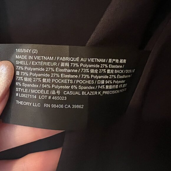 😮NWT - THEORY Casual Blazer K - Sz 2 - MSRP $440 Precision Ponte Black L0827114 - Picture 9 of 9